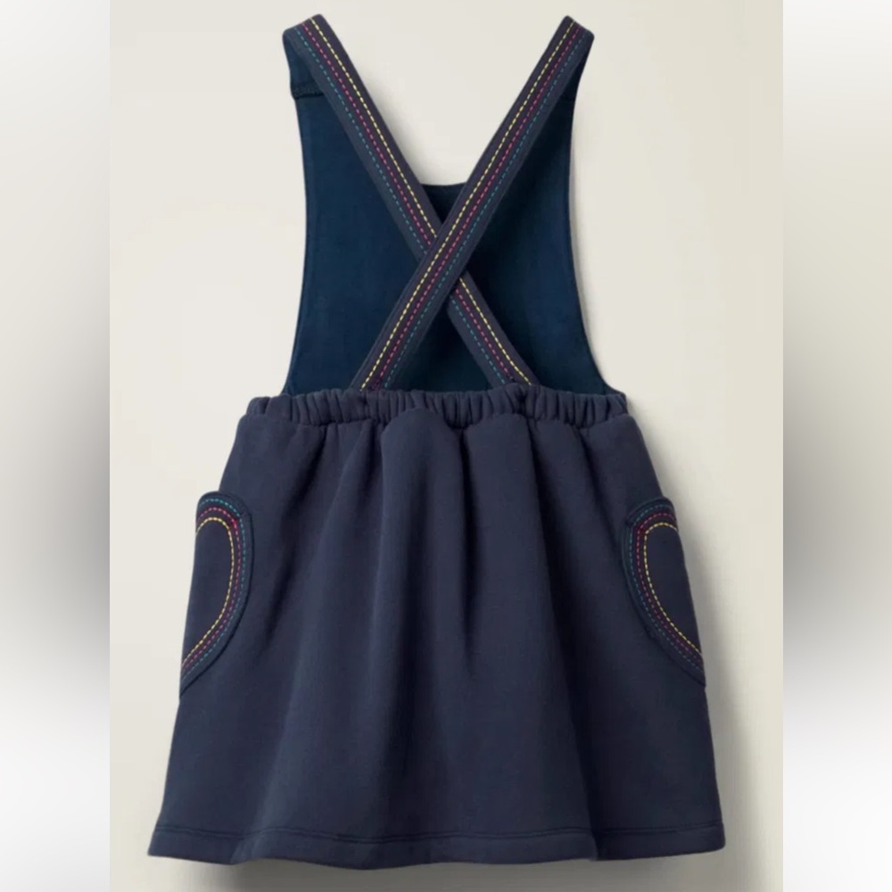Mini Boden Heart Pocket Cosy Pinafore Navy Blue Dress - Picture 2 of 6